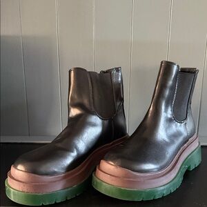 Urban Outfitters Black and Green Combat Boots